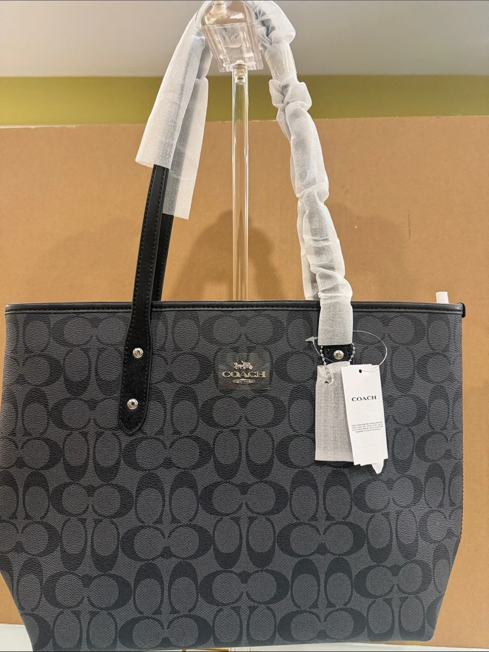 COACH Charcoal/Black Signature Canvas Tote